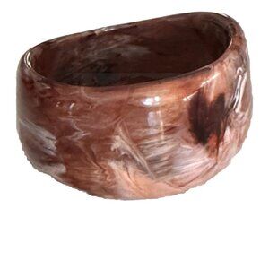 Vintage Acrylic Resin Brown Cream White Marbled Wide Bangle Bracelet 2.5 Inch